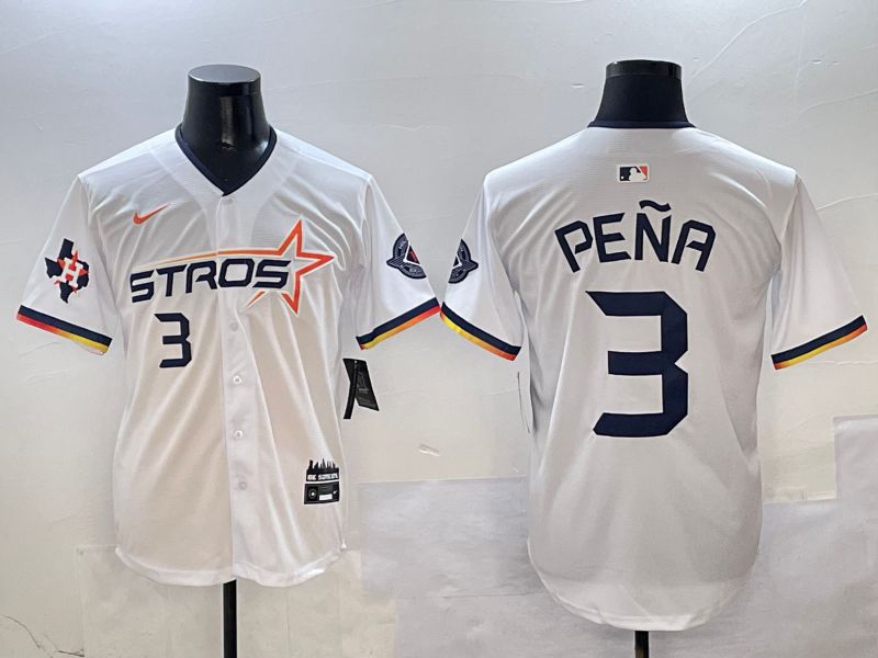 Men Houston Astros #3 Pena White three generations Joint Name Nike 2025 MLB Jersey style 6->houston astros->MLB Jersey